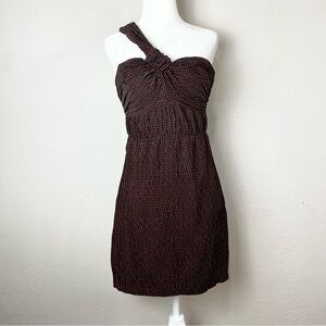 Alexis Luksa One Shoulder Heart Print Pleated‎ Black Mini Dress Size Large
